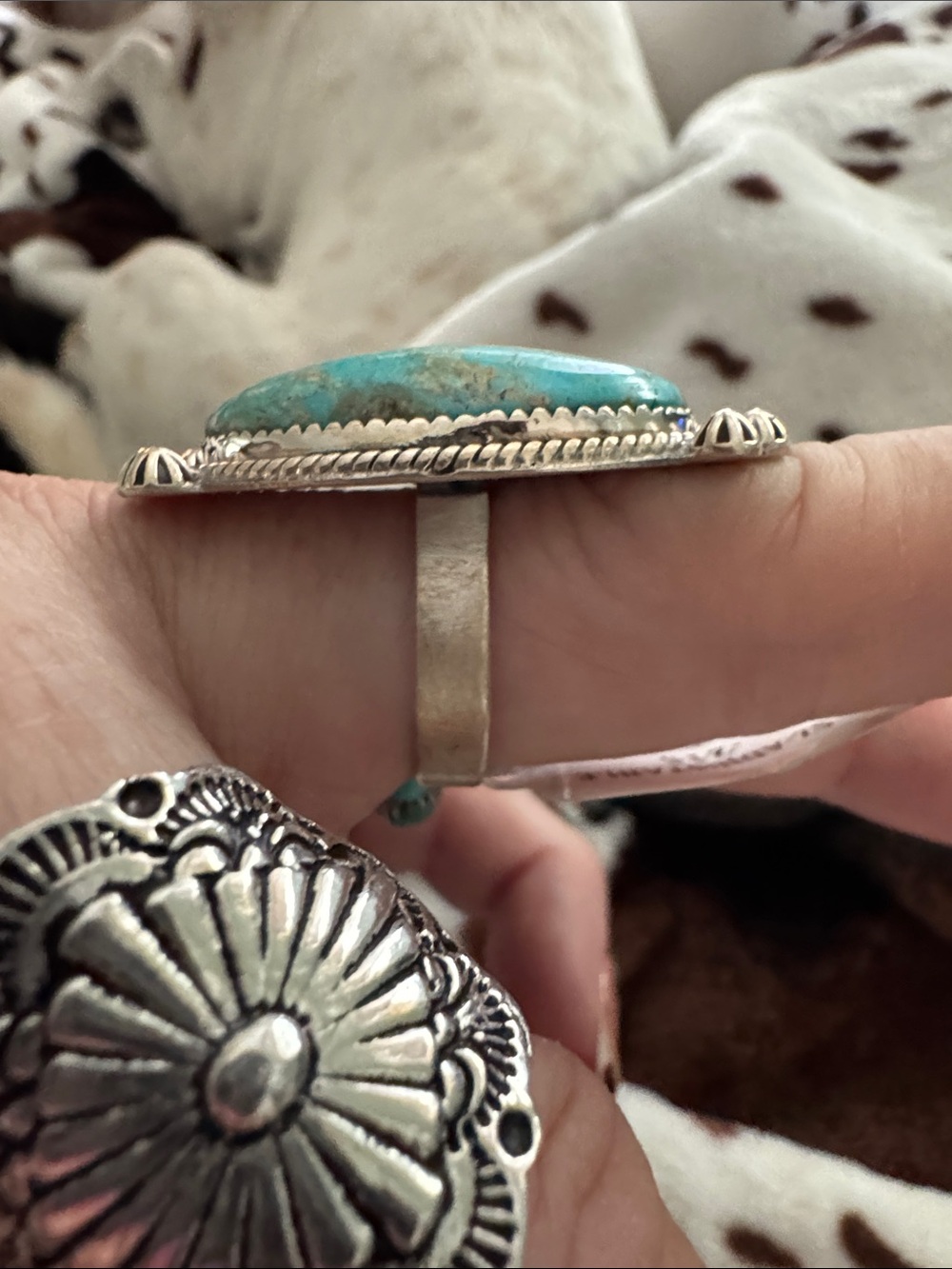 Turquoise Oval Statement Ring in Sterling Finish - Blue - Picture 3 of 6